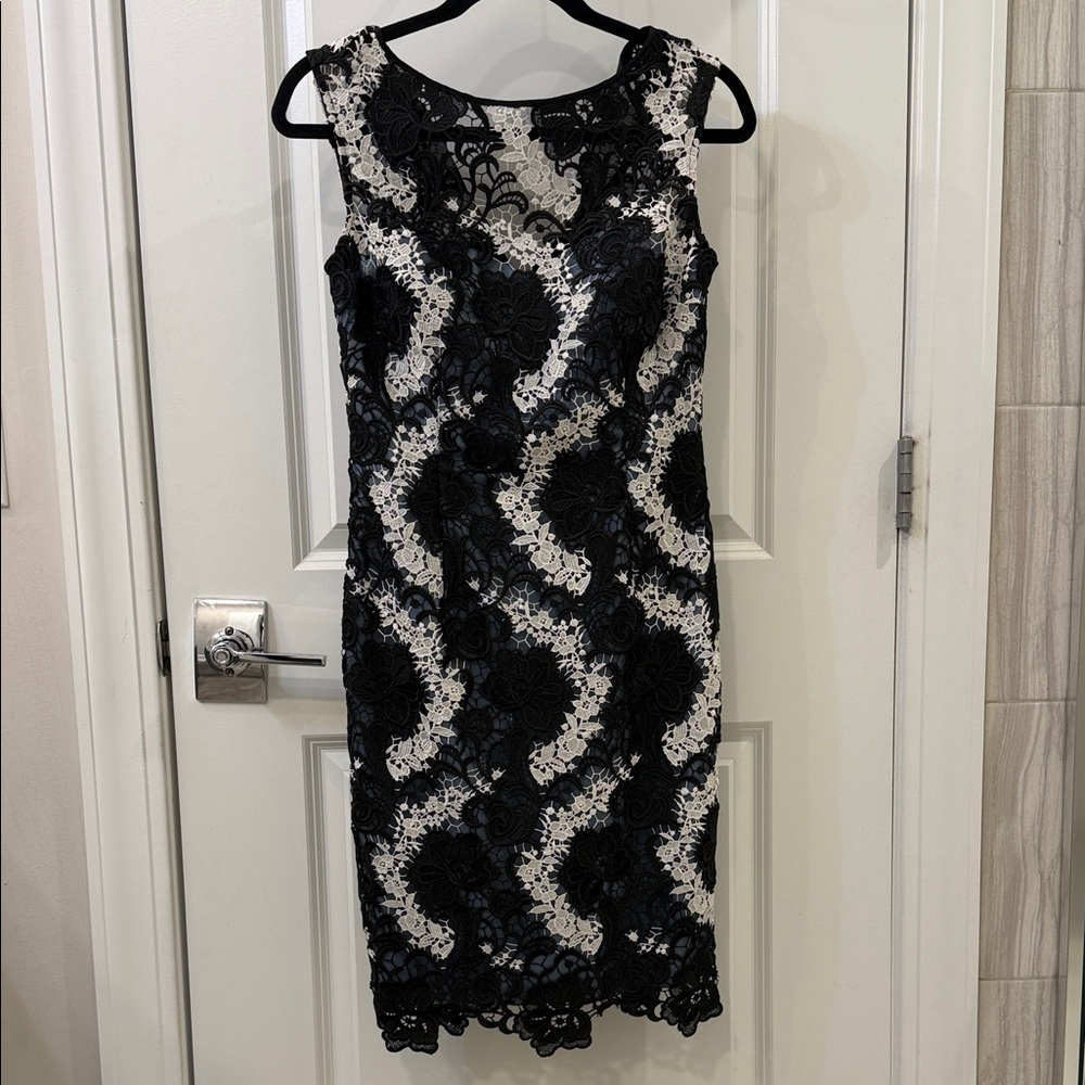 Elegant Black and White Lace Dress light blue liner